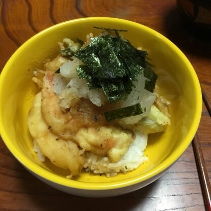 濃い味の丼ツユでした。美味しかったです。前日の天ぷらを美味しく食べる事が出来ました。